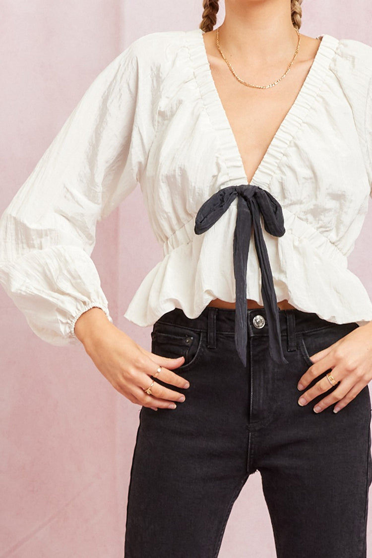 Contrast Bow Blouse