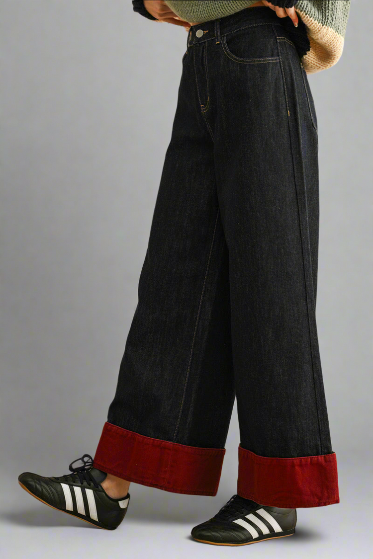 Crimson Edge Wide-Leg Jeans