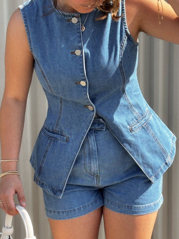 Denim Shorts Set
