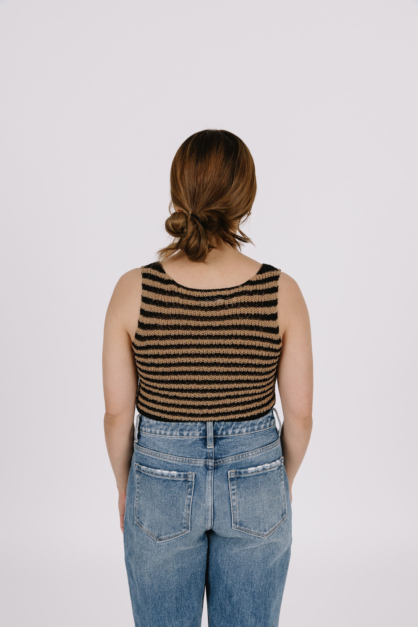 Tan and black striped crop top