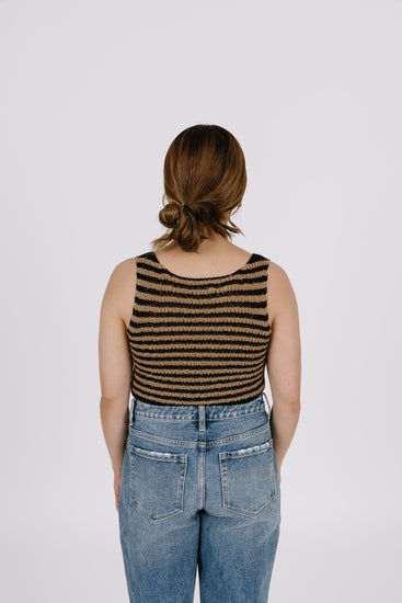 Tan and black striped crop top