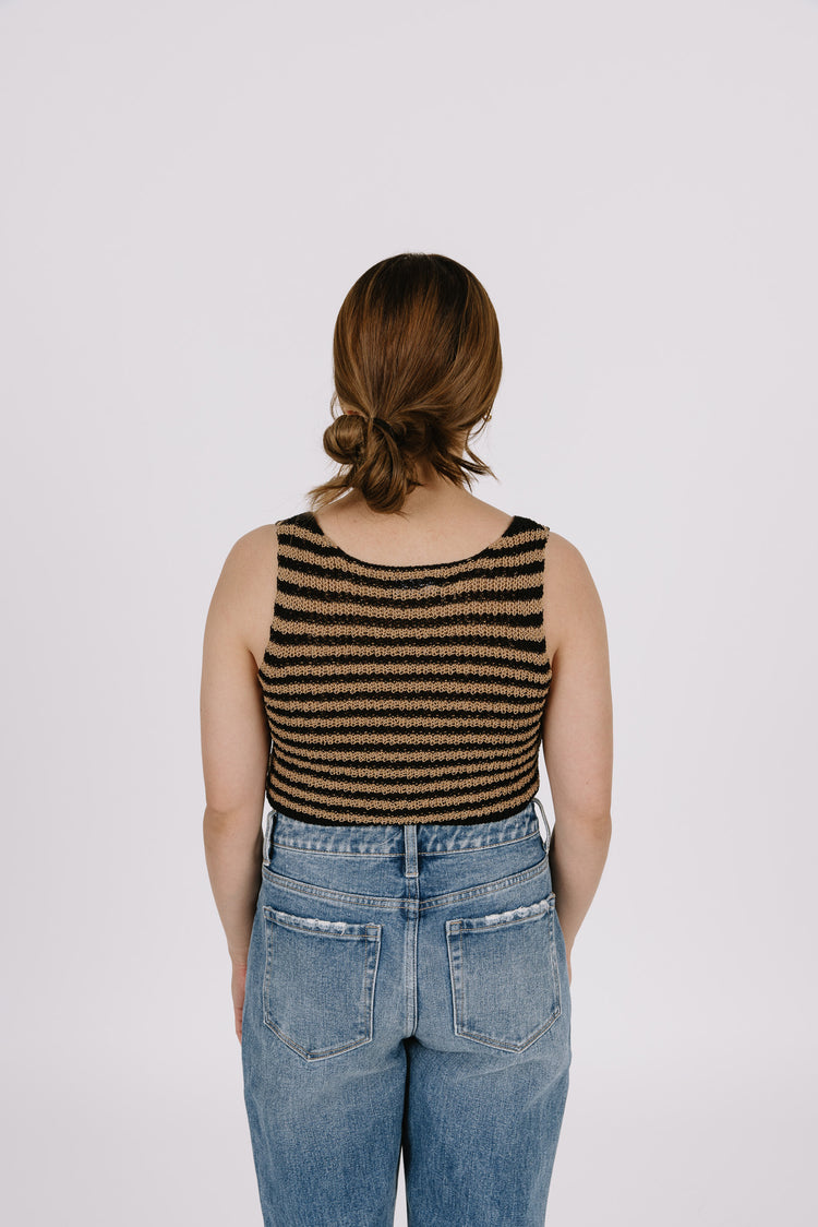 Tan and black striped crop top
