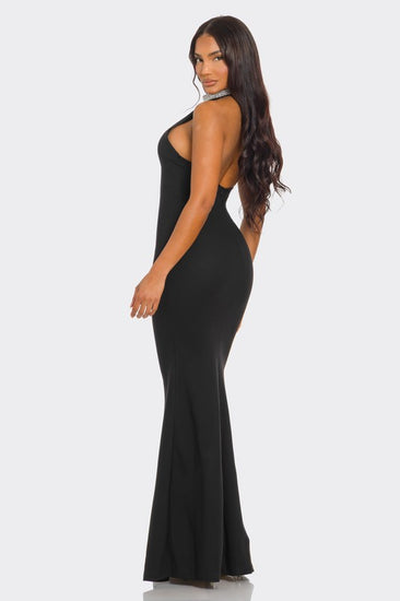 back of long black dress