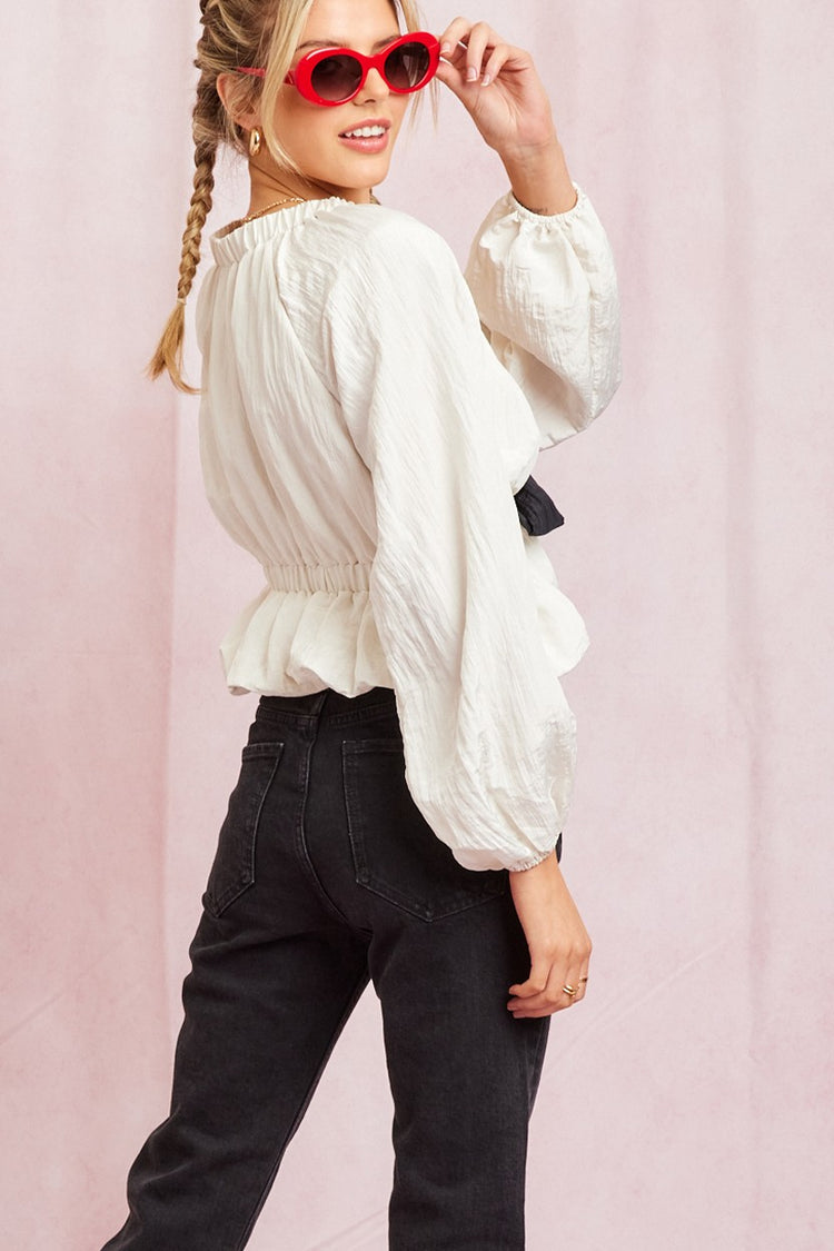 Contrast Bow Blouse