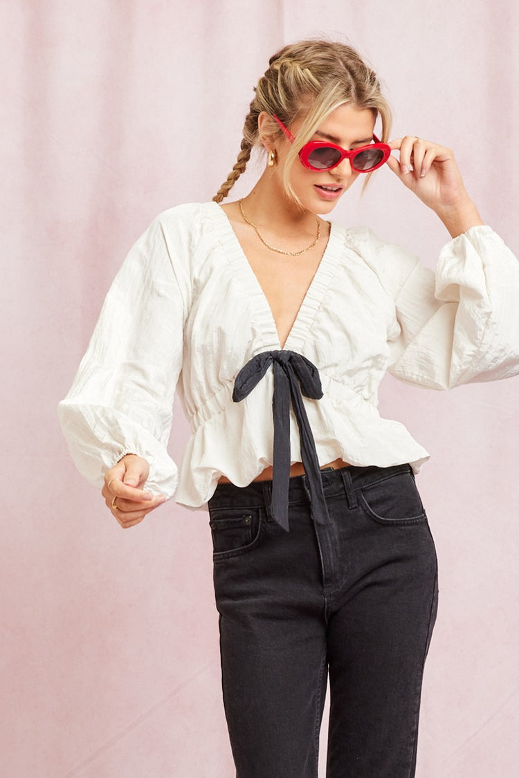 Contrast Bow Blouse
