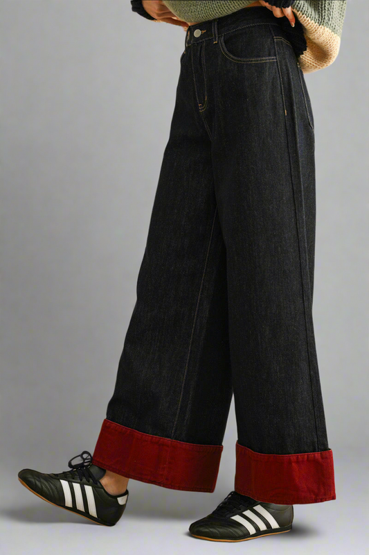 Crimson Edge Wide-Leg Jeans
