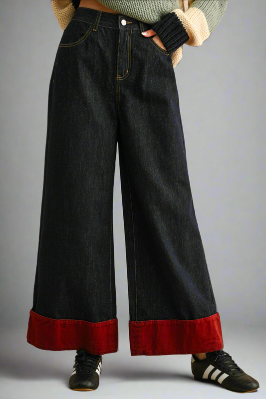 Crimson Edge Wide-Leg Jeans