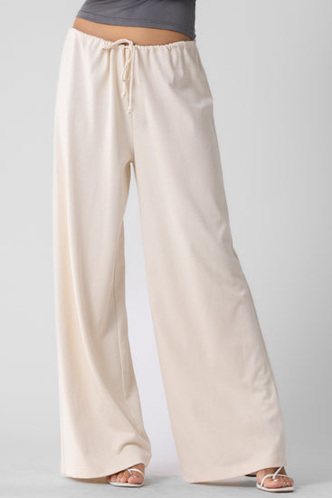 Cream lounge pants with drawstring