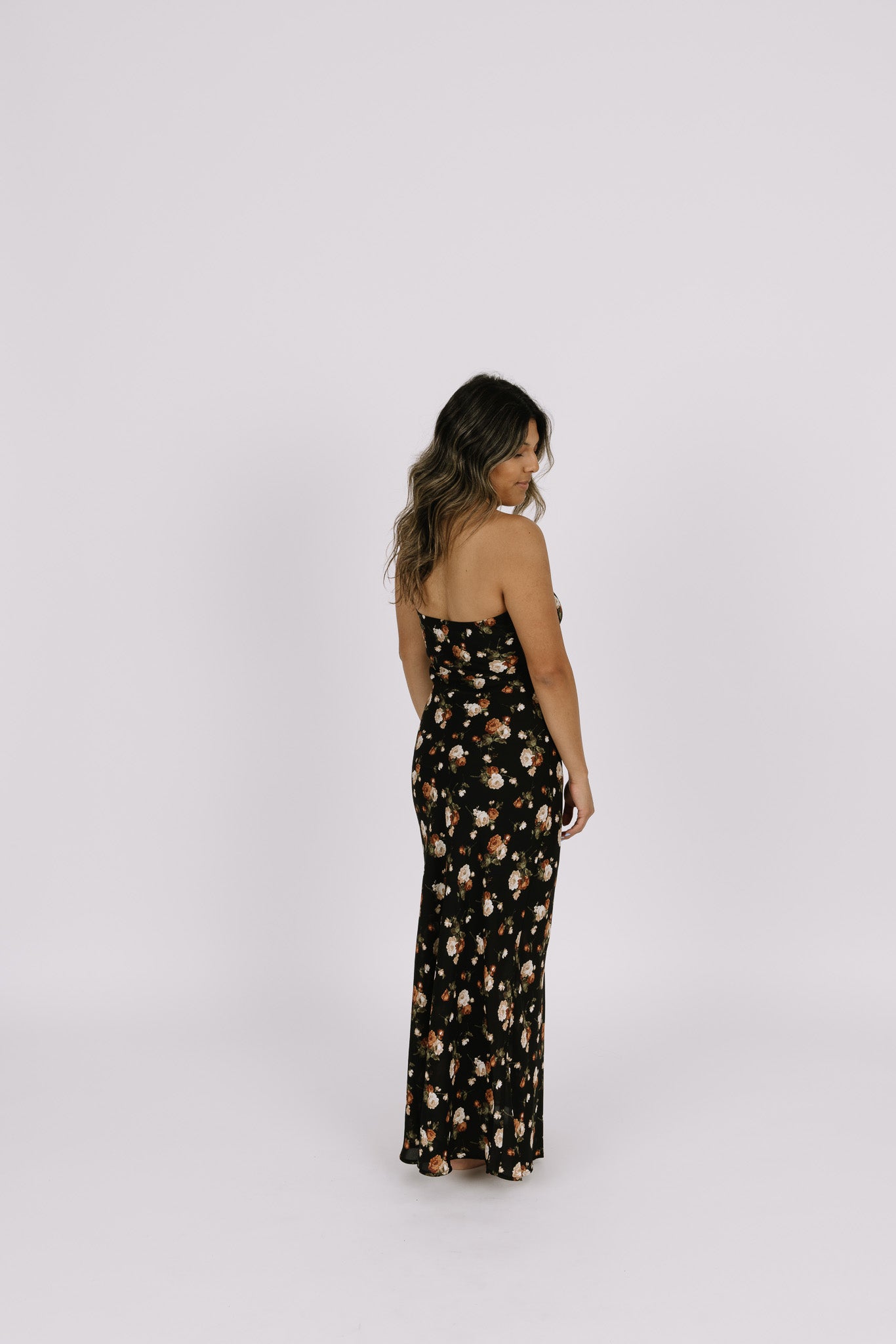 Cute black floral strapless dress