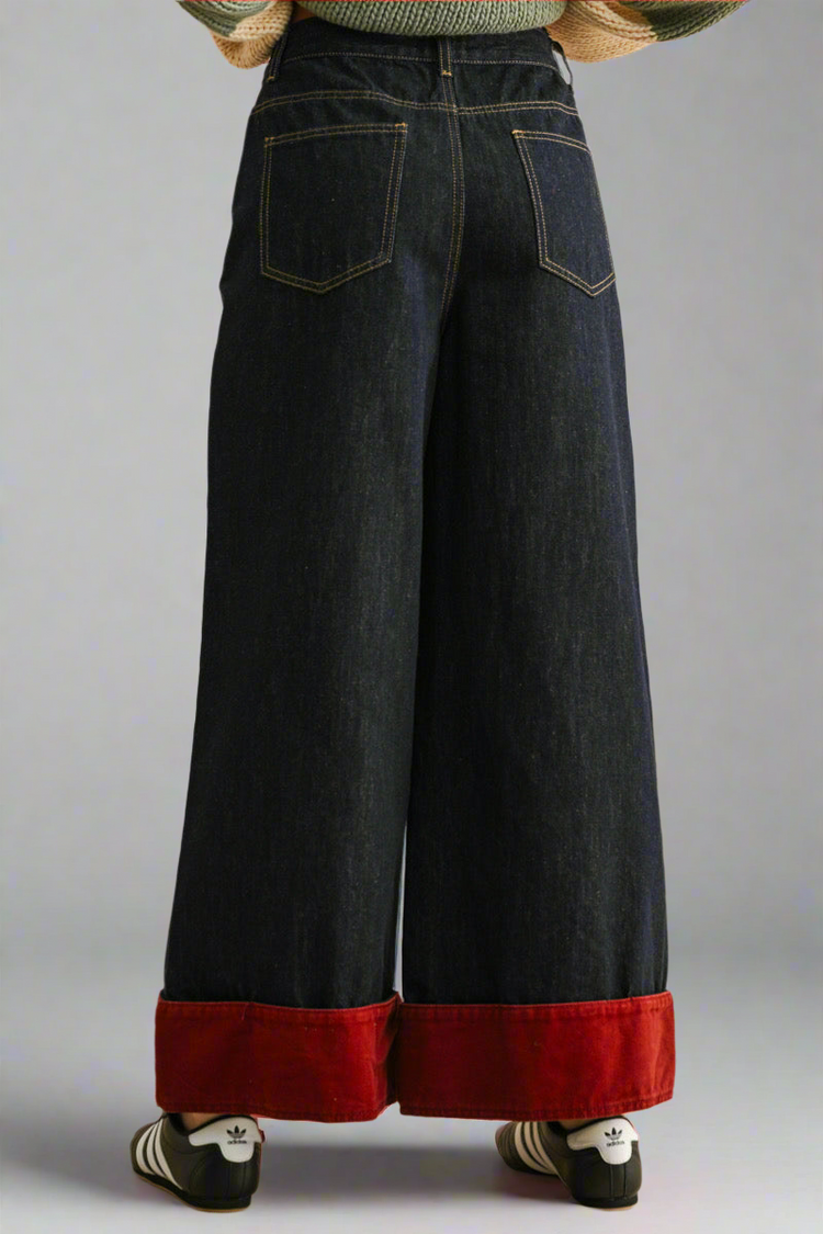Crimson Edge Wide-Leg Jeans