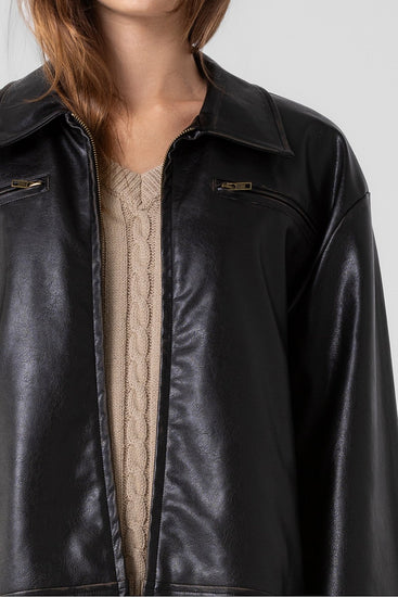 Leather jacket with zipper jacket