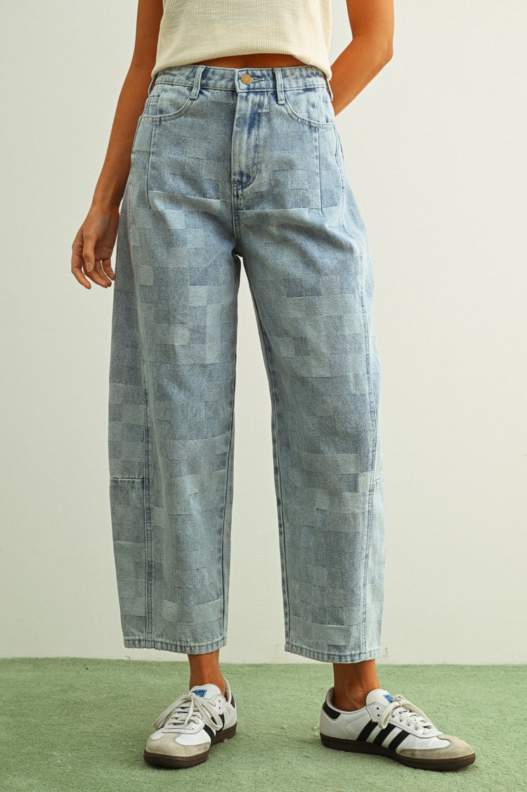 CHECKERED BAREL JEAN