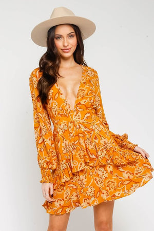 Farrah Orange Long Sleeve Dress