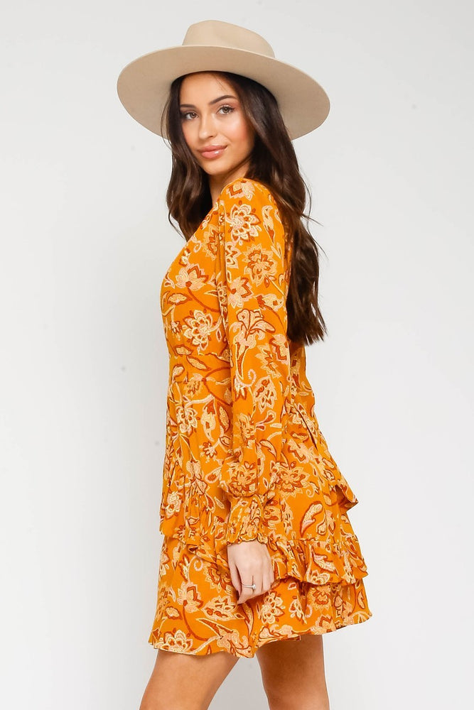 Farrah Orange Long Sleeve Dress